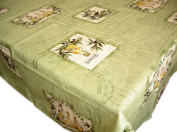 French coated tablecloth (olives Les Baux. mint green)